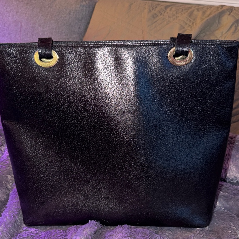 Vintage Elegant Black Leather Gucci Tote Bag